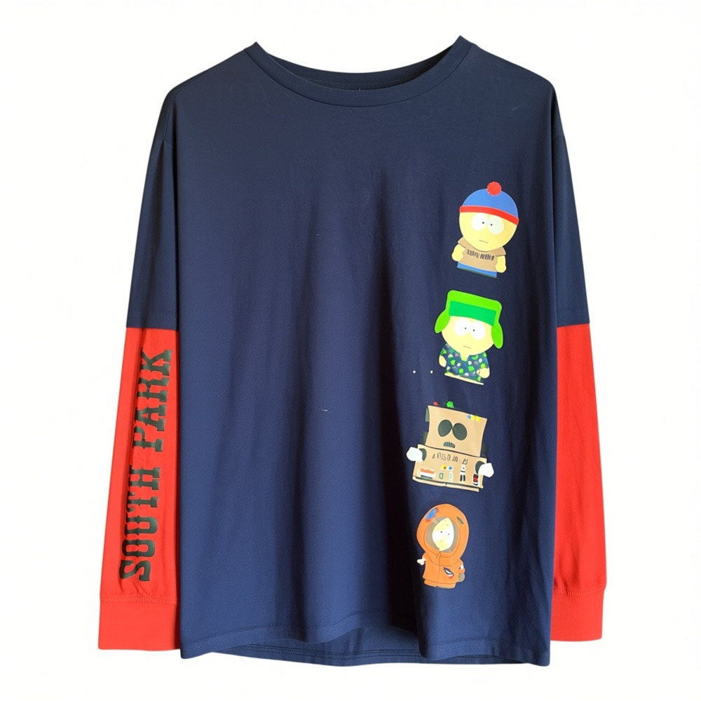 South Park Character Outfits Long-Sleeve Twofer Shirt Navy Red Medium